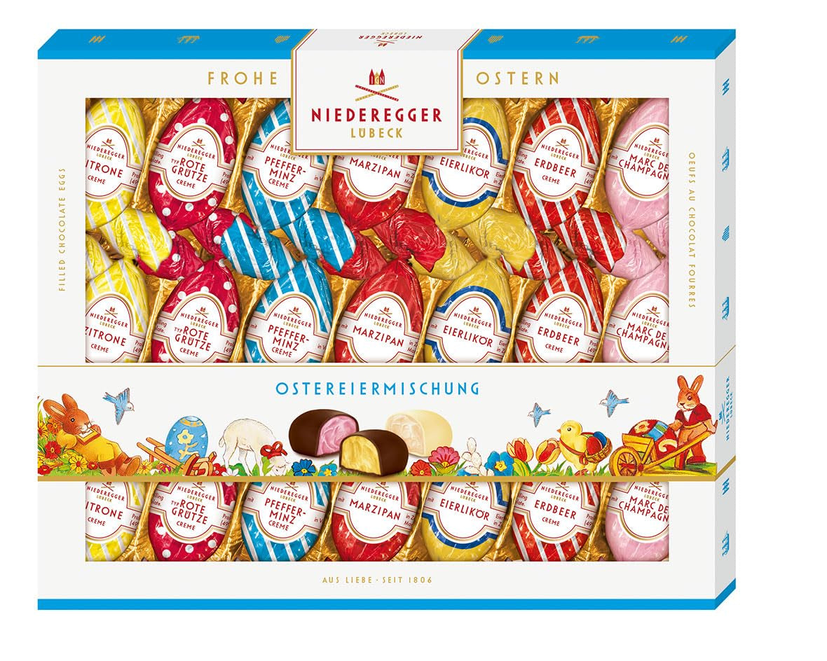 Niederegger | Påskeægsblanding | 1 x 262g | Påskeæg med diverse marcipan- og pralinefyld | Dækket med mørk og hvid chokolade | påske gave