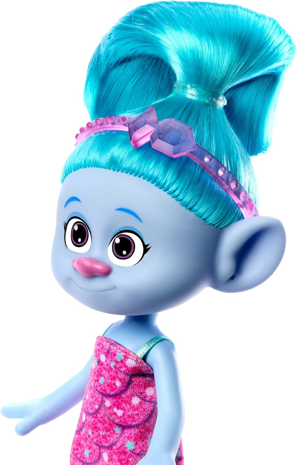 Mattel DREAMWORKS TROLLS United We Stand - Chenille Hairy Surprises Doll med gnistrende blåt hår, lilla pandebånd, fra 3 år og opefter, HNF15