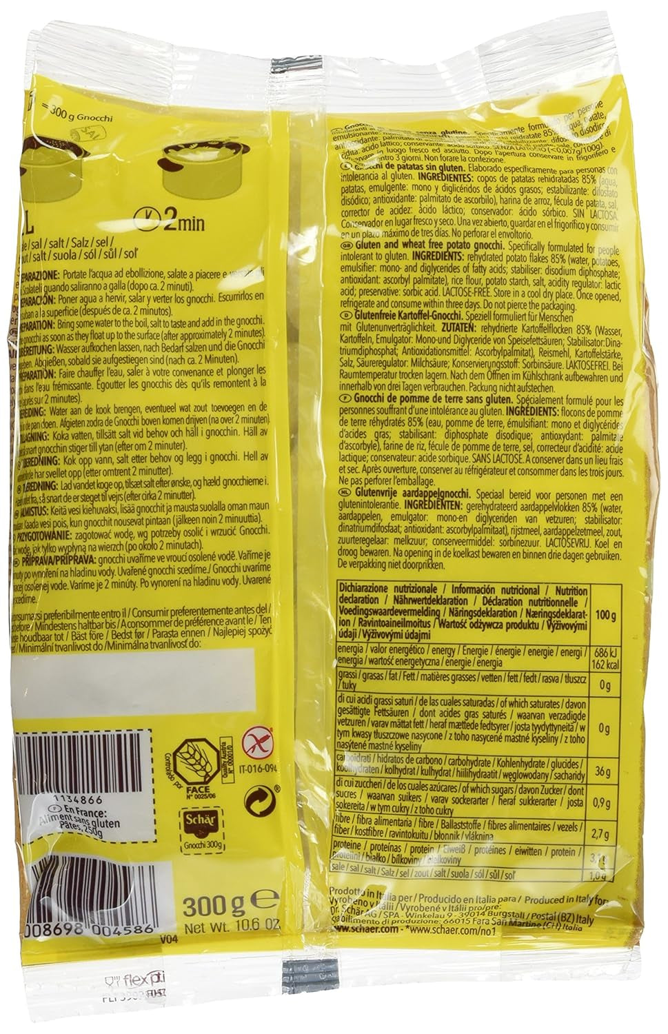 Glutenfri gnocchi, 300 g, pakke med 6 stk
