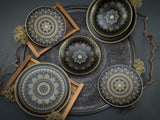 CreaTable, 23588, MANDALA GOLD Series - Sort, 12-delt porcelænssæt, tallerkensæt i porcelæn, Tåler opvaskemaskine og mikroovn, kvalitetsfremstilling