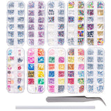 10 æsker til negle-rhinestones-sæt, multifunktionelt tilbehør med 1 pincet, dekorative diamanter, krystaller, perler, ædelstene, farverige, blandede, hesteøjne, metalliske sten, til DIY-neglekunstdekorationer