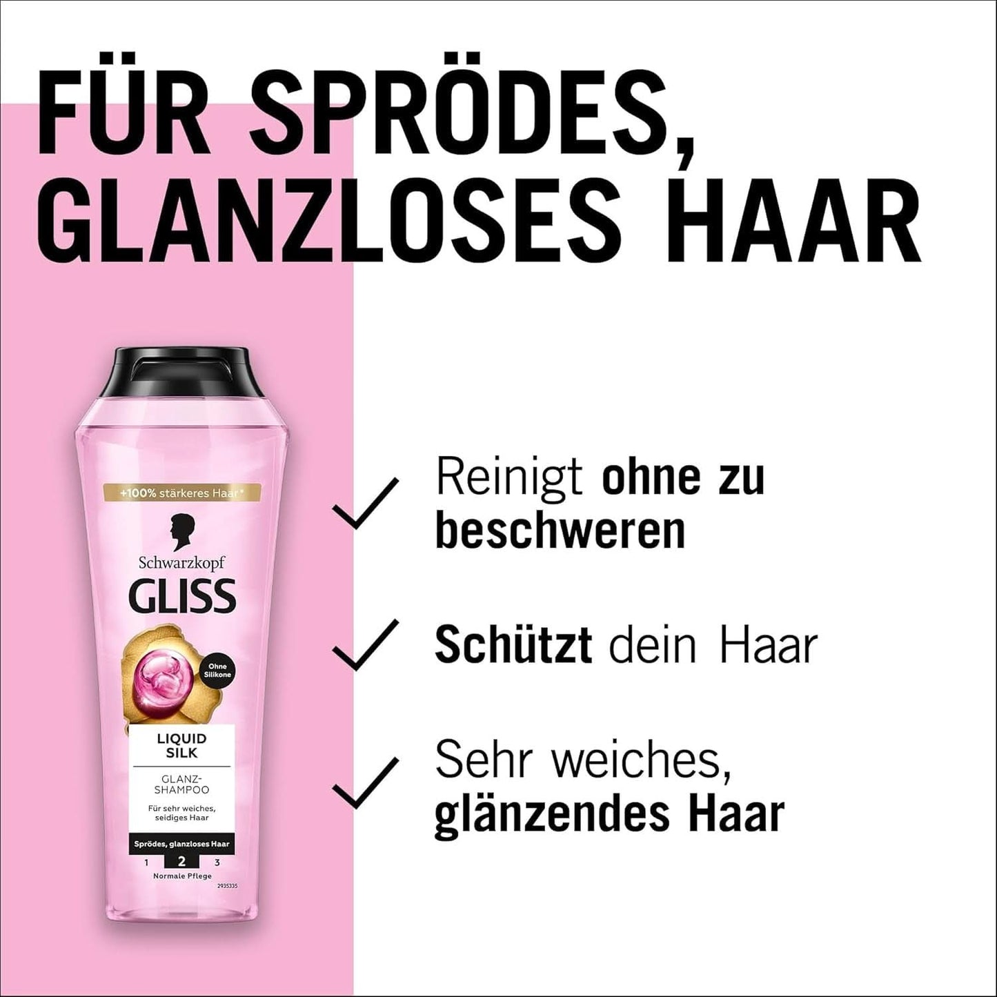 Gliss Shampoo Liquid Silk (250 ml), til skrøbeligt og kedeligt hår Brusebad og bad Naty Shop