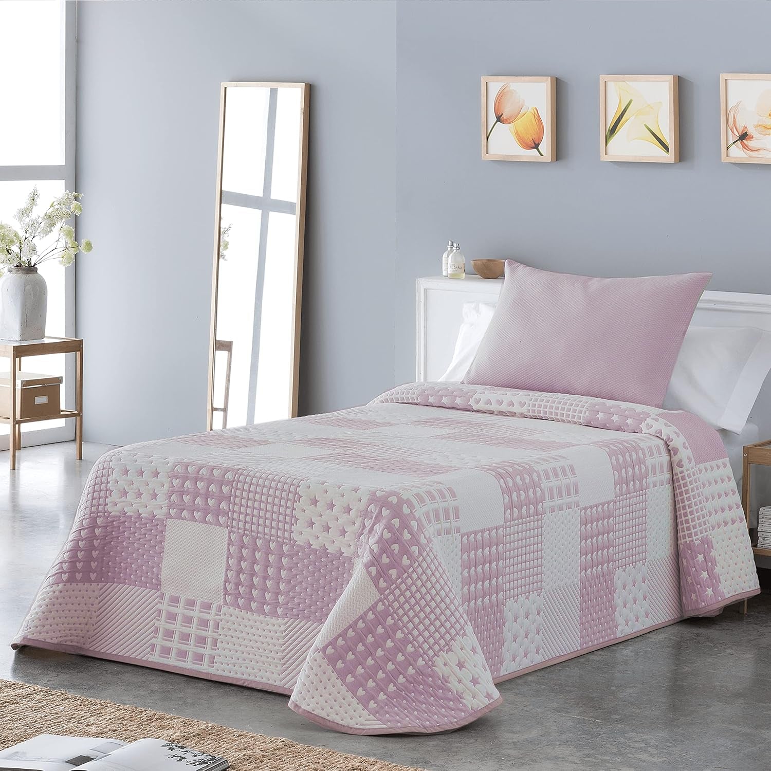 VIALMAN Colcha Bouti Ligera Sengetæppe Sofia 21, polyester bomuld, beige, Cama 150: 250 X 270 Cm Senge og tæpper Besuche den VIALMAN-Store Pink Cama 150: 250Cm X 270Cm