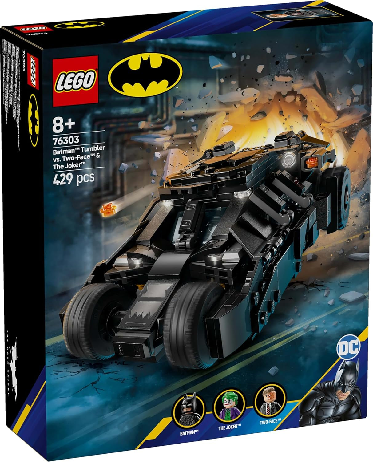 LEGO DC Batman: Batman Tumbler vs. Two-Face & Joker - Superheltelegetøj med Batmobile Car - Legesæt med minifigurer - Gave til drenge og piger fra 8 år 76303 Byggesæt Besuche den LEGO-Store