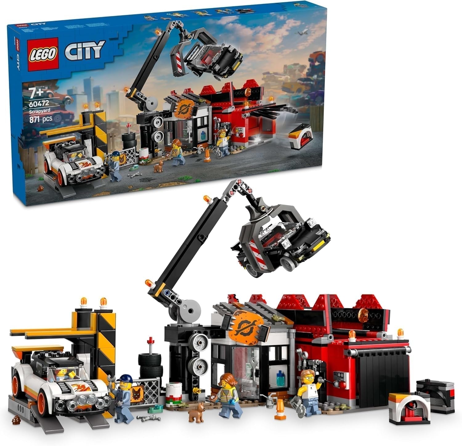 LEGO City skrotplads med biler - legetøj med skrotpresse og kran, 2 legetøjsbiler, 4 arbejderminifigurer og kontorbygning - fødselsdagsgaver til drenge og piger fra 8 år og opefter 60472 Byggesæt Beuche den LEGO-Store Standardtitel