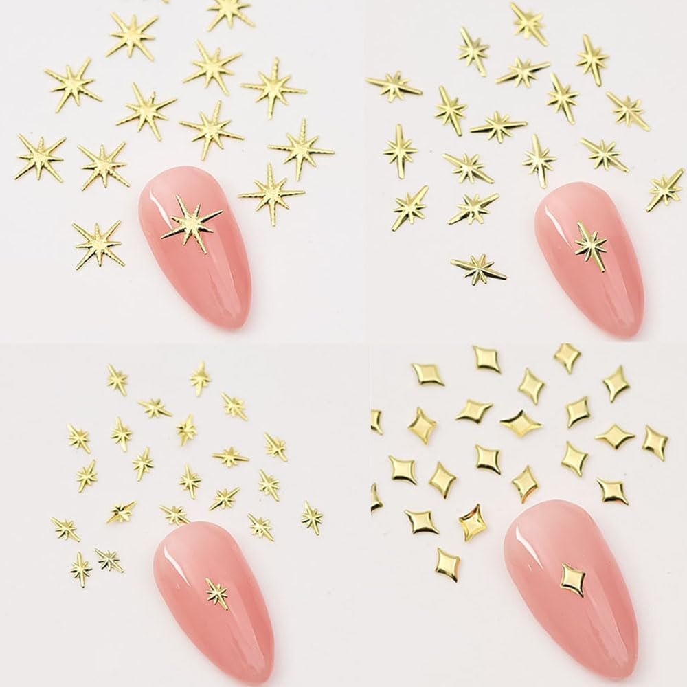 120 stk Guld-Sølv Stjerne Nail Charms Star Y2K Nails Metal Star Nail Charms Blandede størrelser Negleskruer Star Nail Design Nail Art 3D Star Charms Negledekoration Negle Charms Negletilbehør