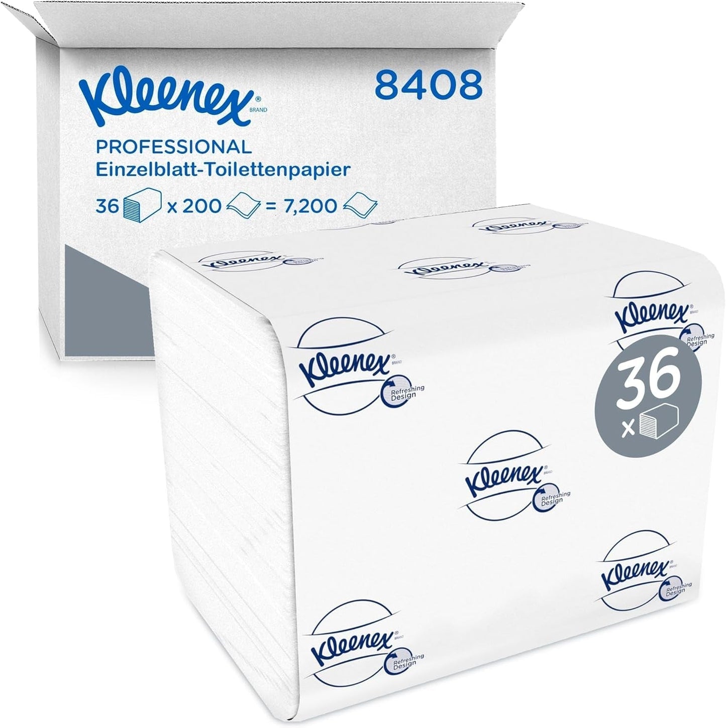 Kleenex enkeltark toiletpapir 8408, 2-lags toiletpapir i bulkpakker, lavet af Fsc-certificeret papir, 36 pakker X 200 ark (7.200 ark)
