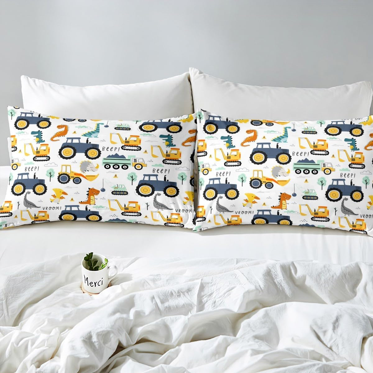 Jungen Cartoon Car Sengetøj Sæt 135X200,Kinder Bau Fahrzeuge Tröster Abdeckung Für Kind Kleinkind Teens,Dinosaurier Bettbezug,Traktor Maschinerie Bagger Bettdecke Abdeckung,Lkw Autos Bettdecke Naty Shop