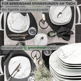 SANGER | Bilgola Marmor Combination Sergey Sæt 36-Deles Porcelænssæt til 6 med middagstallerkener, desserttallerkener, suma tallerkener, kornskåle, kaffetallerkener og porcelænsskåle, firkantede | PREMIUM KOLLEKTIONEN