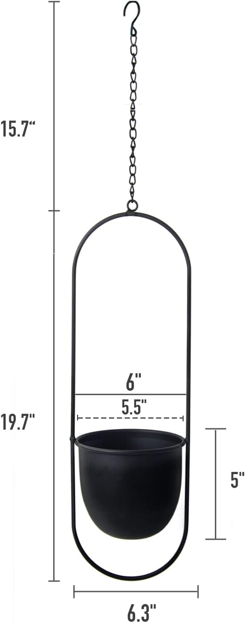 Hængende metal urtepotter 2 stk Sort oval geometrisk planteophæng med krukker Moderne væg- og loftskrukker Indendørs Udendørs 15,2 cm urtepotter 2 stk.