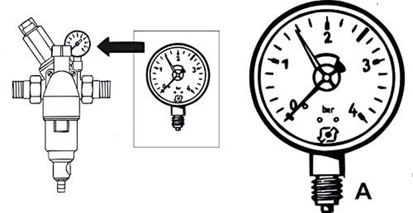 Horntrykmåler med 1/4" bundport - Sort - Velegnet til tilbageskylningsfiltre med trykreducer - Plast - Selvtætning med PTFE O-ring / Trykmåler / Trykluft / Trykmåler / DMMU14