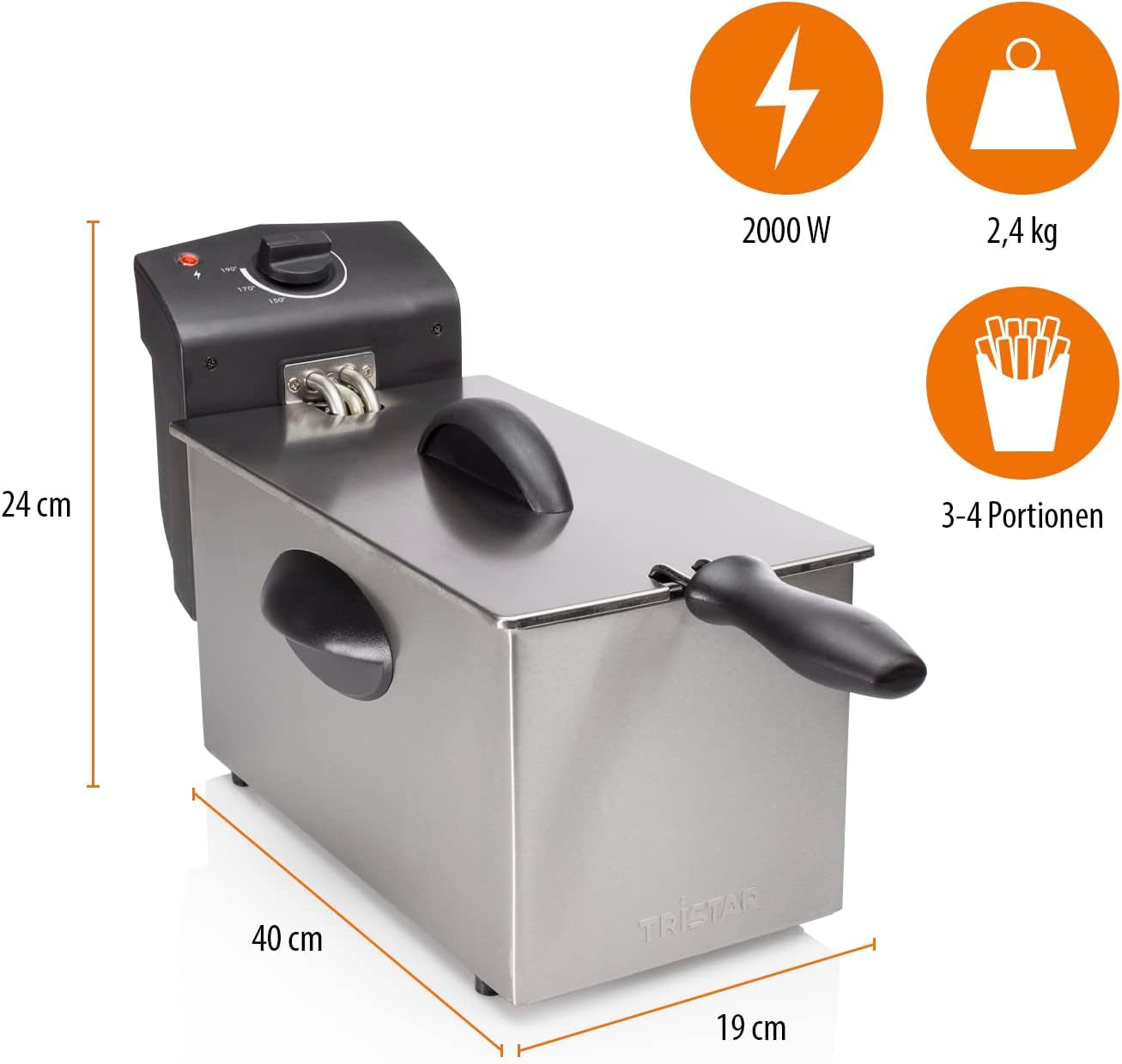 Tristar oliefrituregryde FR-6935, 2000 watt, 3 liter, termostat, kold zone, 3-4 personer, metal Hvidevarer Naty Shop