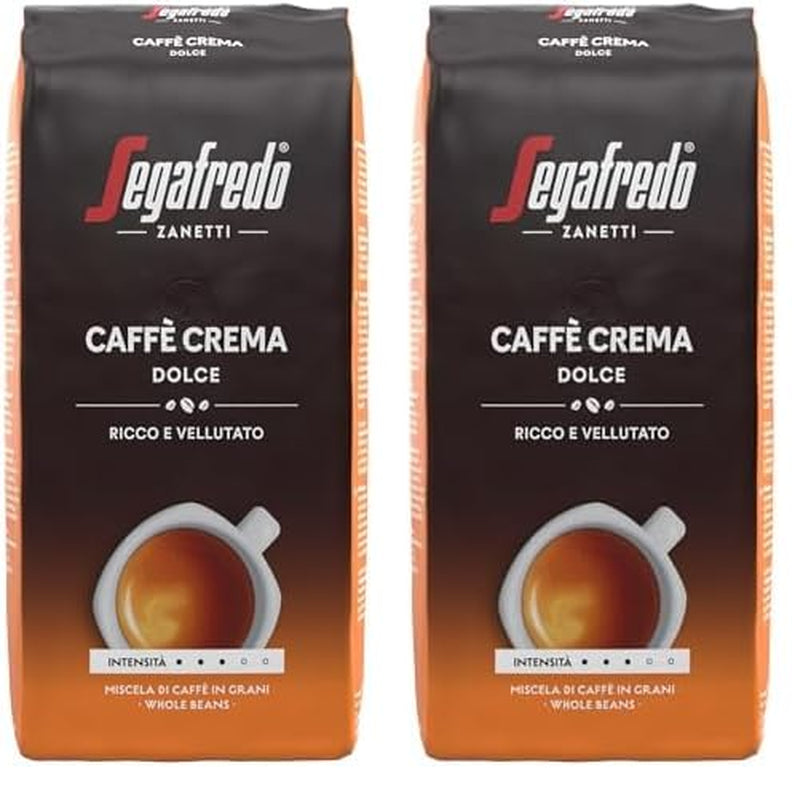 Segafredo Zanetti Caffè Crema Dolce - Hele bønner (1 kg pakke) - Velegnet til Caffè Crema - Lette til mellemristede kaffebønner med en mild og afbalanceret smag (2 pakke)
