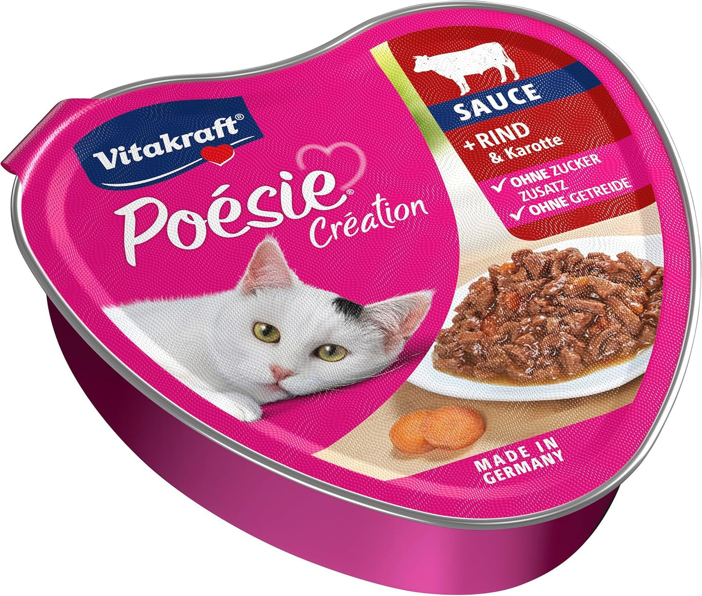 Vitakraft Poésie Création, våd kattefoder, vådfoder i sauce, med oksekød og gulerod, bulkpakning, uden tilsat sukker eller korn (15 x 85g)