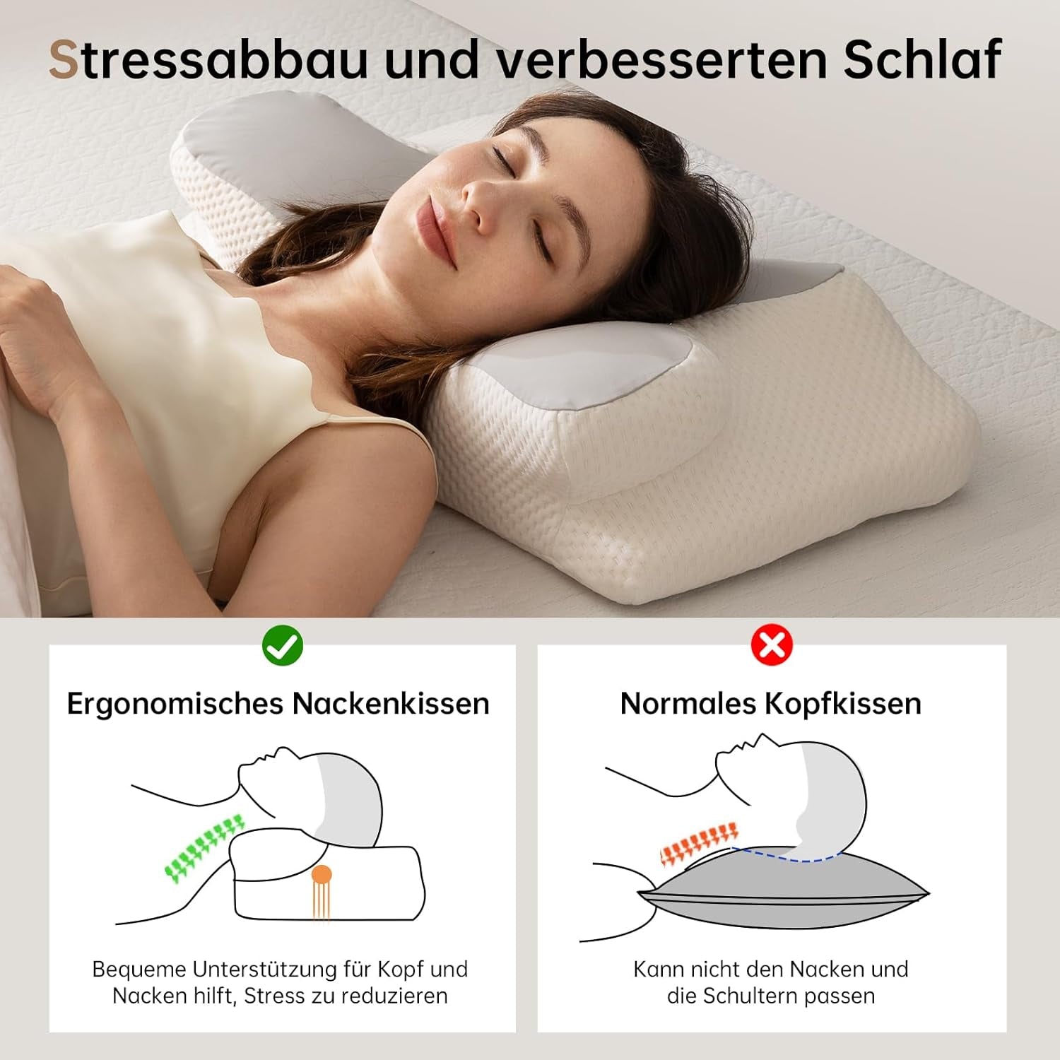 Homyrium Ergonomisk nakkepude Ortopædisk pude Memory Foam Nakkestøttepude Antisnorkepude Sidesovepude Ryg Mavepude Grå Cervikal Ortopædiske Puder Naty Shop