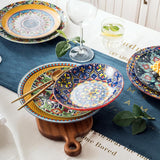 HENXFEN BLY Porcelænsservisesæt, 12-delt porcelænsstel til 4, farverigt porcelænsstel til 4 - Håndmalede tallerkener, Desserttallerkener, Suppetallerken - Bohemian Style