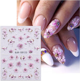 JMEOWIO 3D Nagelsticker Blumen Nail Art Sticker Selbstklebend Nagelaufkleber 5D Stereoskopisk Frühling Sommer Dekoration Nageldesign Zubehör 4 Blatt