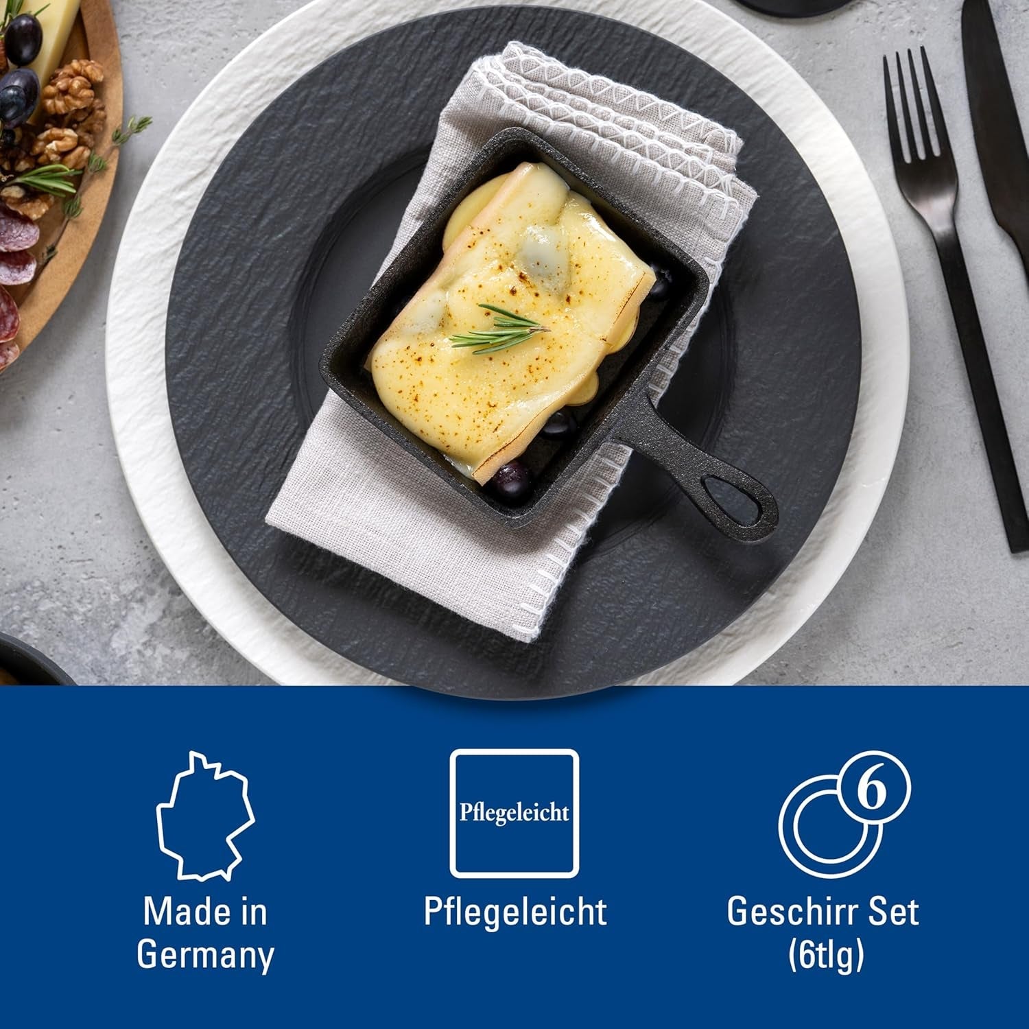 Villeroy & Boch - Manufacture Rock Spisesæt, 6 dele, Spisesæt til 2, Premium Porcelæn, Sort