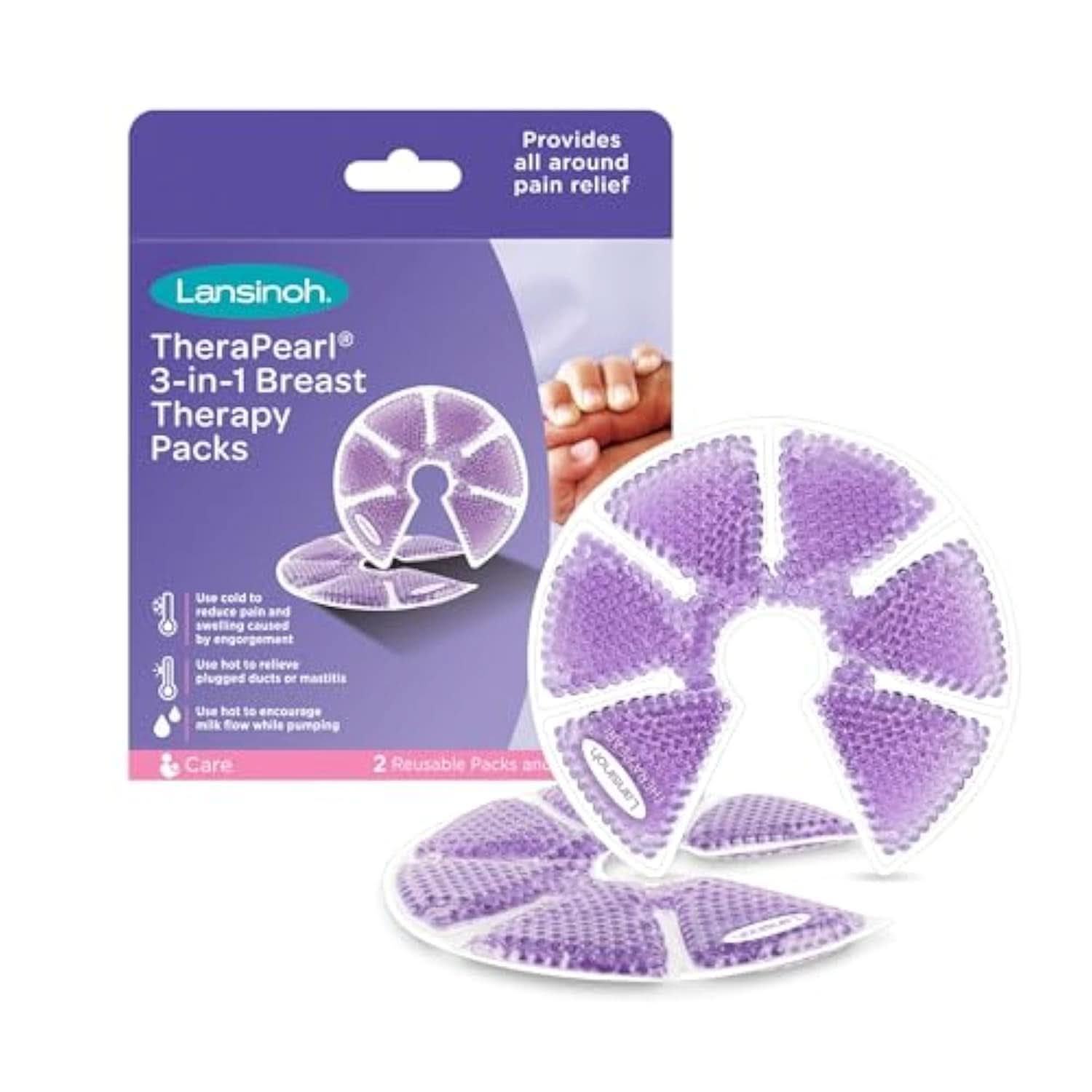 Lansinoh Therapearl 3-i-1 brystterapi til ammende mødre, varm og kold terapi, hjælper med at lindre overbelastning, mastitis og tilstoppede kanaler, genanvendelig mad og ammetilbehør Bebe Naty Shop