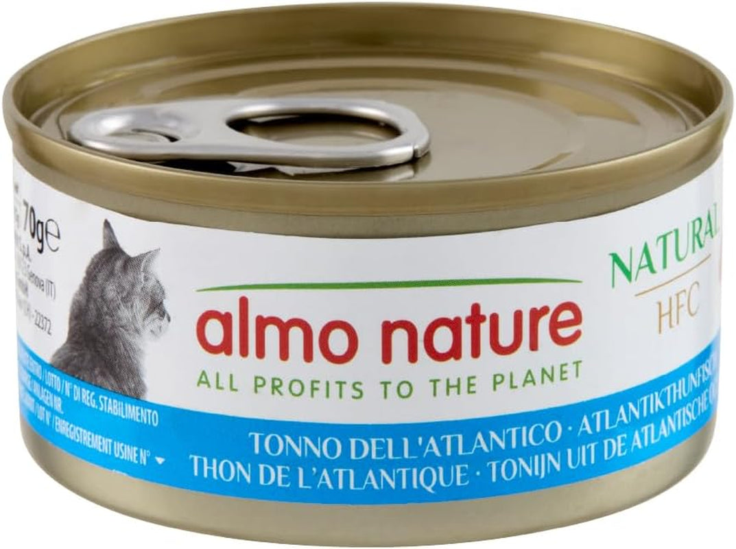 Almo Nature HFC Natural - Vådfoder til voksne katte - Atlantisk tun - Menneskelig kvalitet, glutenfri og monoprotein - 6 x 70g