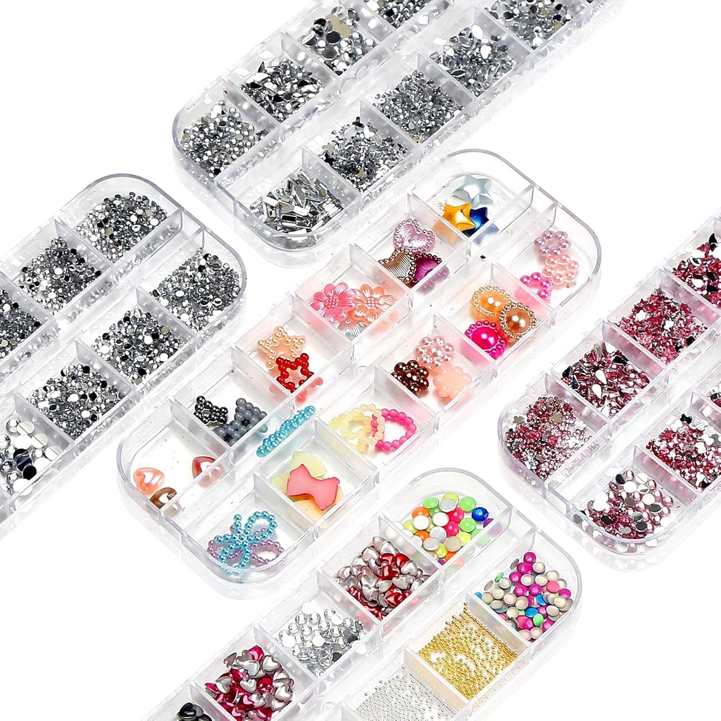 10 æsker til negle-rhinestones-sæt, multifunktionelt tilbehør med 1 pincet, dekorative diamanter, krystaller, perler, ædelstene, farverige, blandede, hesteøjne, metalliske sten, til DIY-neglekunstdekorationer
