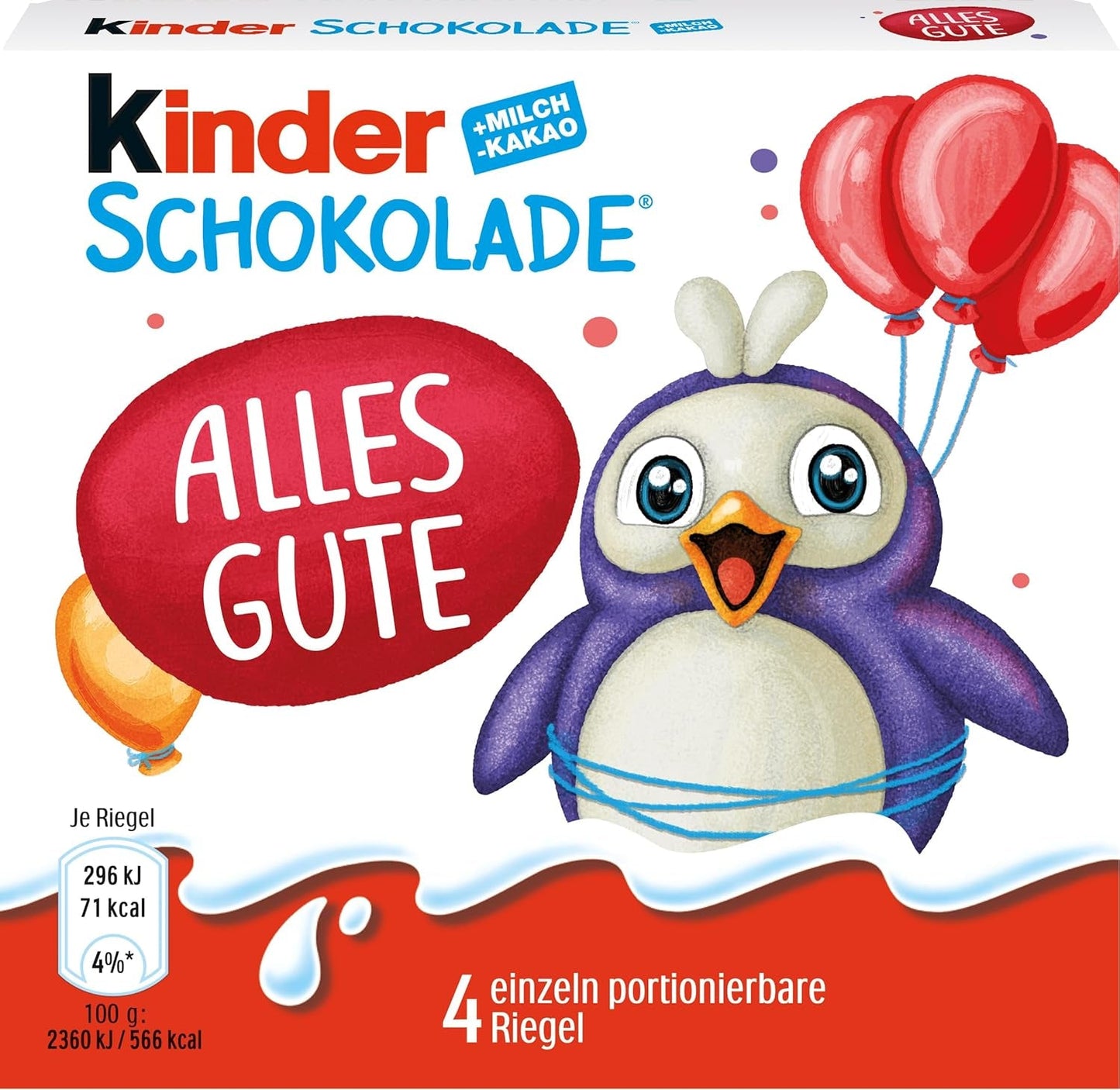Kinder Chokolade (20 x 50 g) - Valentinsdagsgave til ham og hende, karneval og fastelavnsslik - Fyldte mælkechokoladebarer - 20 pakker med 4 individuelle barer hver