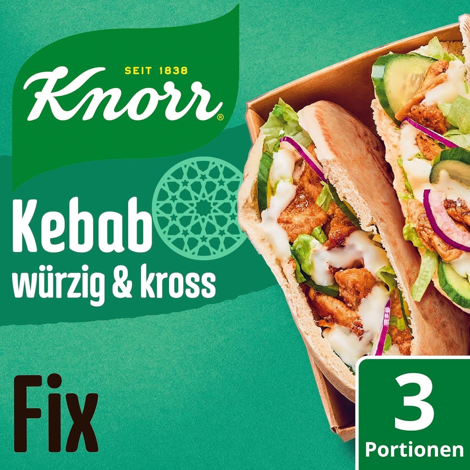 Knorr Fix Kebab für en würzig und krosses Hähnchen Gericht ohne geschmacksverstärkende Zusatzstoffe 3 Portionen