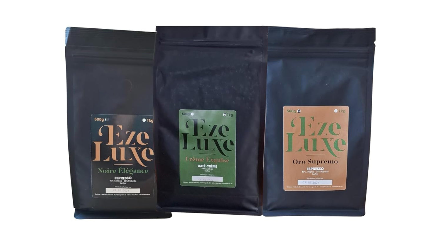 Kaffe Espresso Noire Elegance 500g – 50% Arabica og 50% Robusta fra Brasilien og Indien – mellemristet, kraftig og cremet med mørk chokolade – intensitet 8 – inkl. gratis espressomaskine