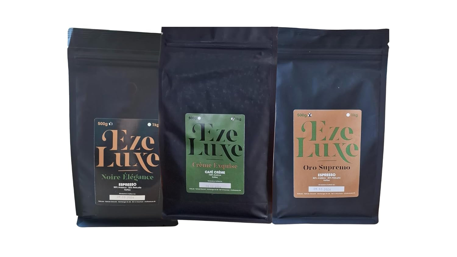 Kaffe Espresso Noire Elegance 500g – 50% Arabica og 50% Robusta fra Brasilien og Indien – mellemristet, kraftig og cremet med mørk chokolade – intensitet 8 – inkl. gratis espressomaskine