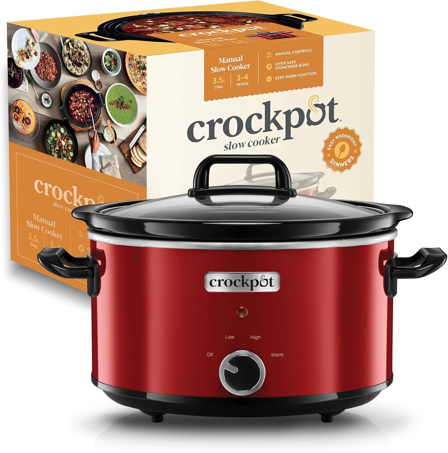 Slow Cooker Crock-Pot, 2 temperaturindstillinger + Hold varm funktion, 3,5 liter (3-4 personer), Rød [SCV400RD] Slow Cooker Naty Shop Standardtitel