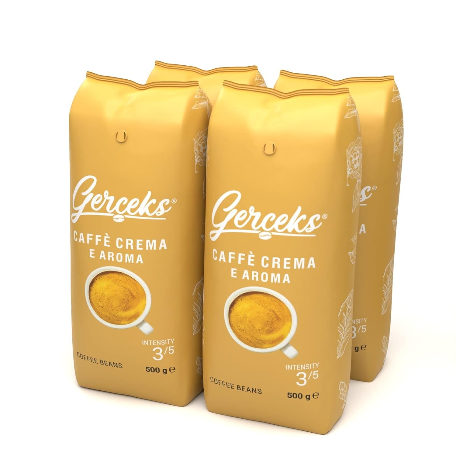Caffe Crema E Aroma Kaffeebohnen 2kg (4x500g), Barista Kaffee schokoladig und säurearm, Espressobohnen kräftig, Bohnenkaffee mit Arabica und Robusta, fin Crema, ideel til Milchkaffee