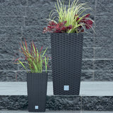 Prosperplast potter/potter i rattan-look med indsats | 26,5 x 26,5 x 50 cm | antracit | vejr- og UV-bestandig | lavet af robust plastik | til indvendig og udvendig