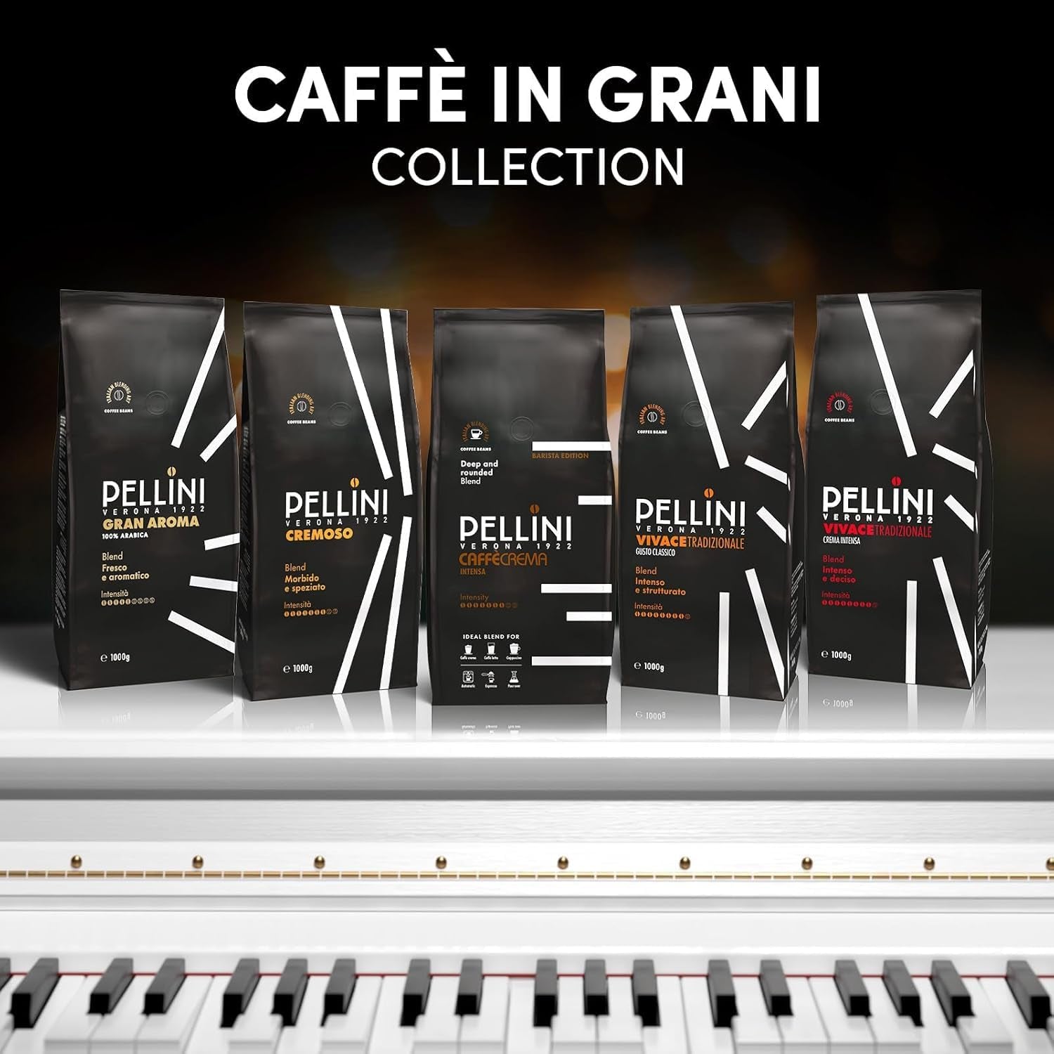 Pellini N.82 Vivace, Kaffeebohnen for Espresso 1 kg, Arabica- og Robusta-Mischung mit Kräftigem og Ausgefungem Gesmack, Mittlere Röstung