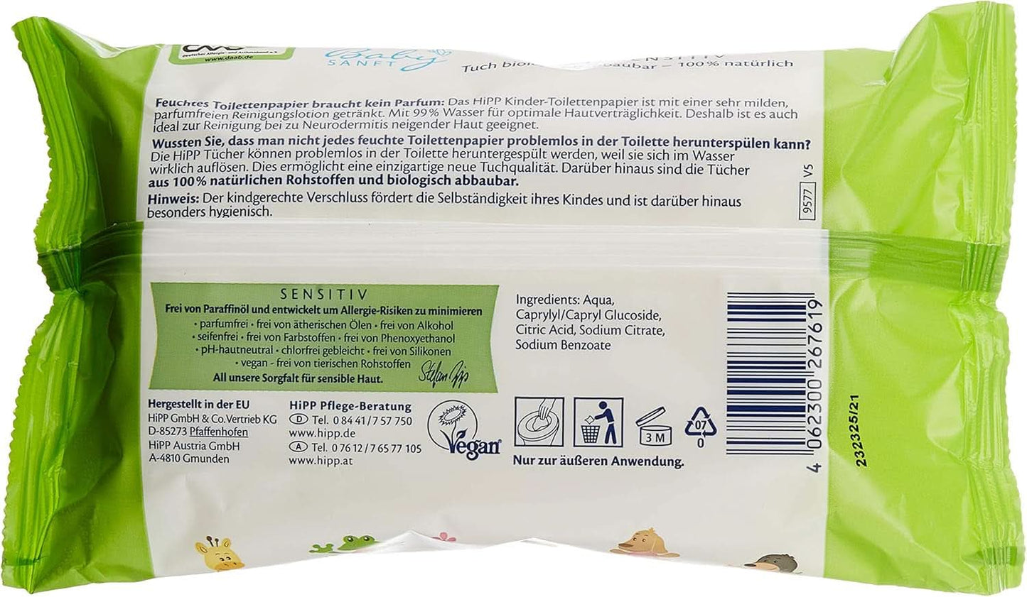 Hipp Babysanft Feuchtes Kinder toiletpapir, 6Er Pakke (6 X 50 Stück) Naty Shop