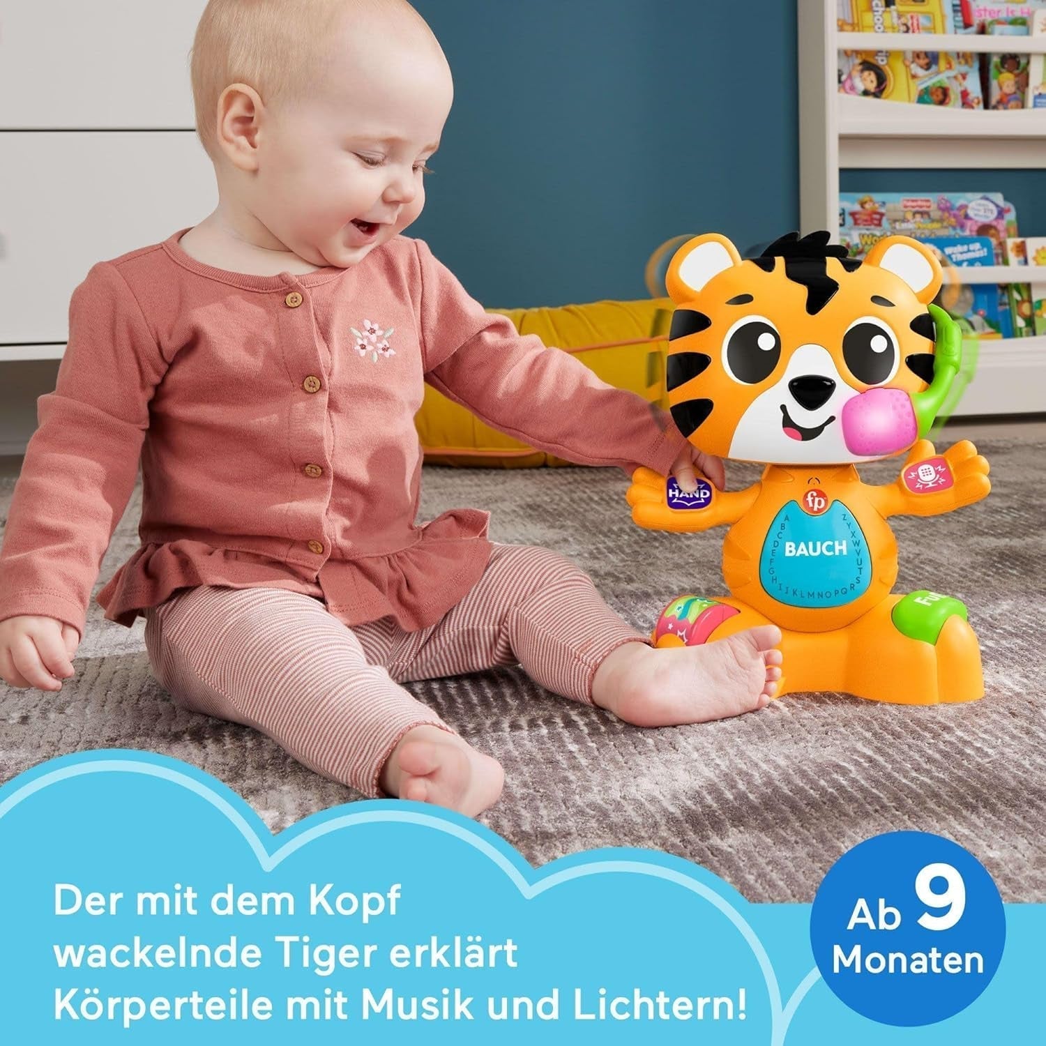 Fisher-Price Baby og Toddler Beat Bande Lern & Tanz Tiger Justin pædagogisk legetøj med lyde og lys til babyer 9 måneder og opefter, tysk udgave, HYL31 Baby Toys Naty Shop