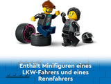 LEGO City Car Transporter med racerbil, legetøjslastbil med justerbar læsserampe og racerbil, byggesæt med 2 minifigurer, racerkører og lastbilchauffør, til børn fra 6 år 60406 Byggesæt Besuche den LEGO-Store