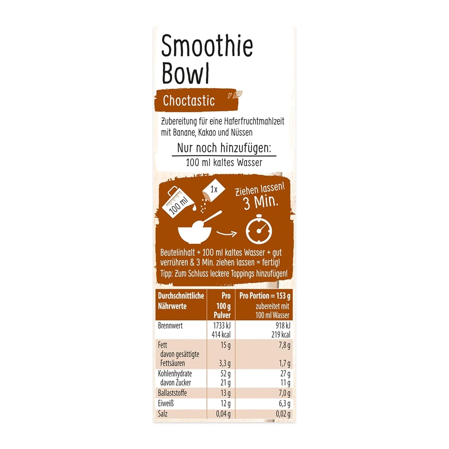 RUF Smoothie Bowl Havre Banannødder Chokolade morgenmadssnack Hurtig og nem vegansk 1 pose x 50 g (pakke med 3)