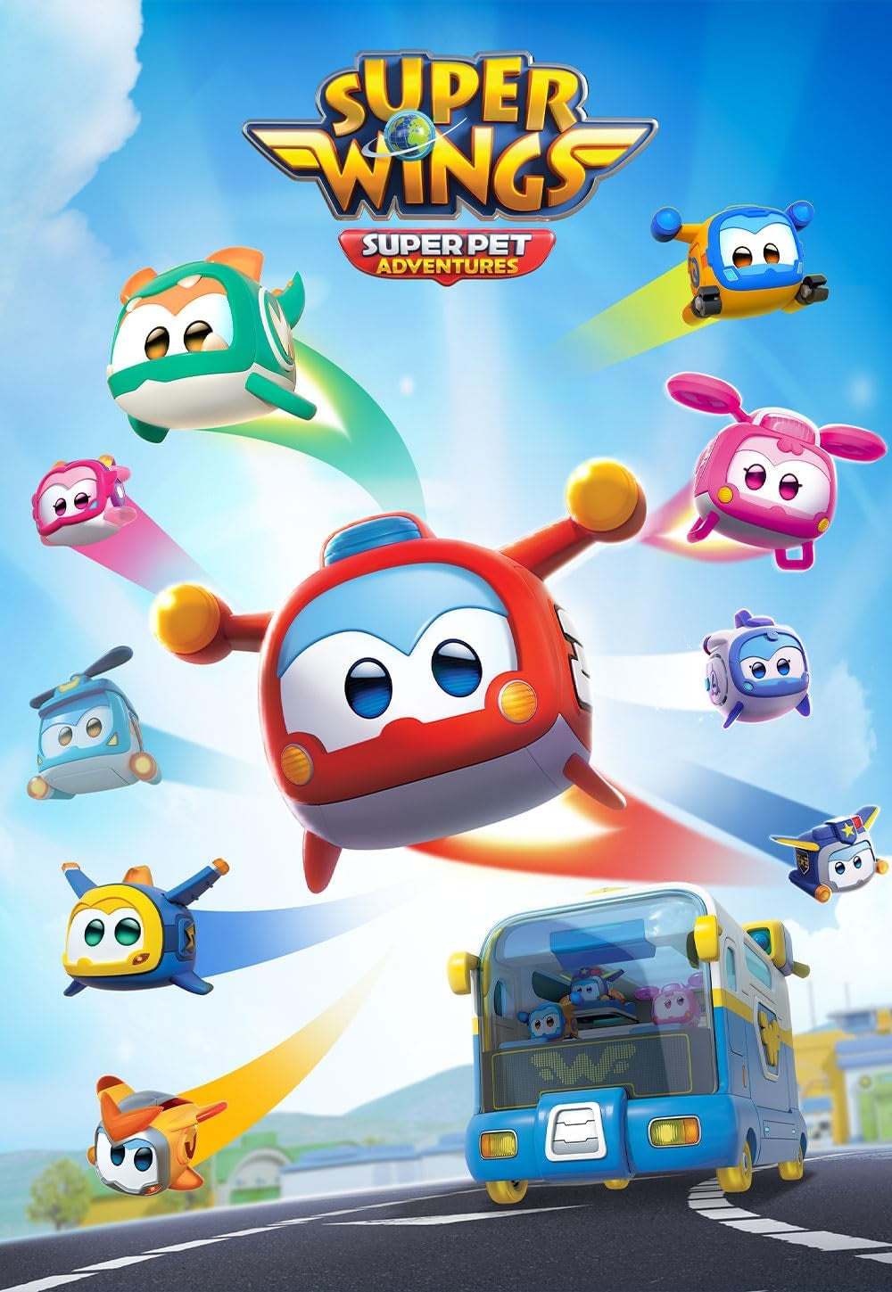 Super Wings Super Pets 4 STK Shine, Golden Boy, Jerome, Ellie Skiftbart ansigtsudtryk Lyneffekt Bærbart legetøj til 3 4 5 6 7 8 år gammel dreng Pige 2 tommer actionfigurer Naty Shop