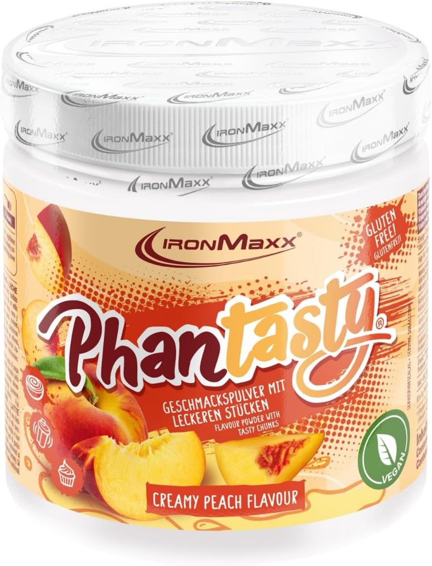 Ironmaxx Phantasty - Creamy Peach 250G Dose | Vegansk Geschmackspulver Mit Echten Frucht- Oder Nussstückchen | Perfekter Zuckerersatz Sweeteners Naty Shop 250 G (1Er Pack) Crememy Peach