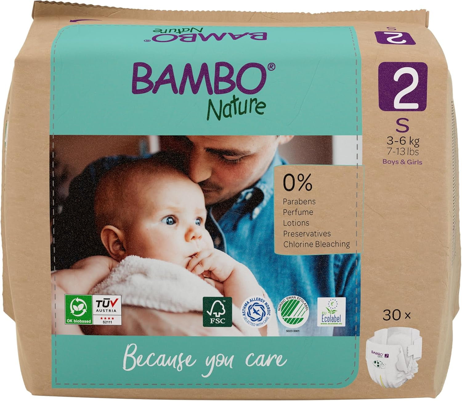 Bambo Nature Babybleer, Størrelse 1 (2-4 kg), 132 Count Månedsæske | Premium bleer med forbedret lækagebeskyttelse | Ultimativ komfort og frihed for nyfødte | Dermatologisk testede bleer