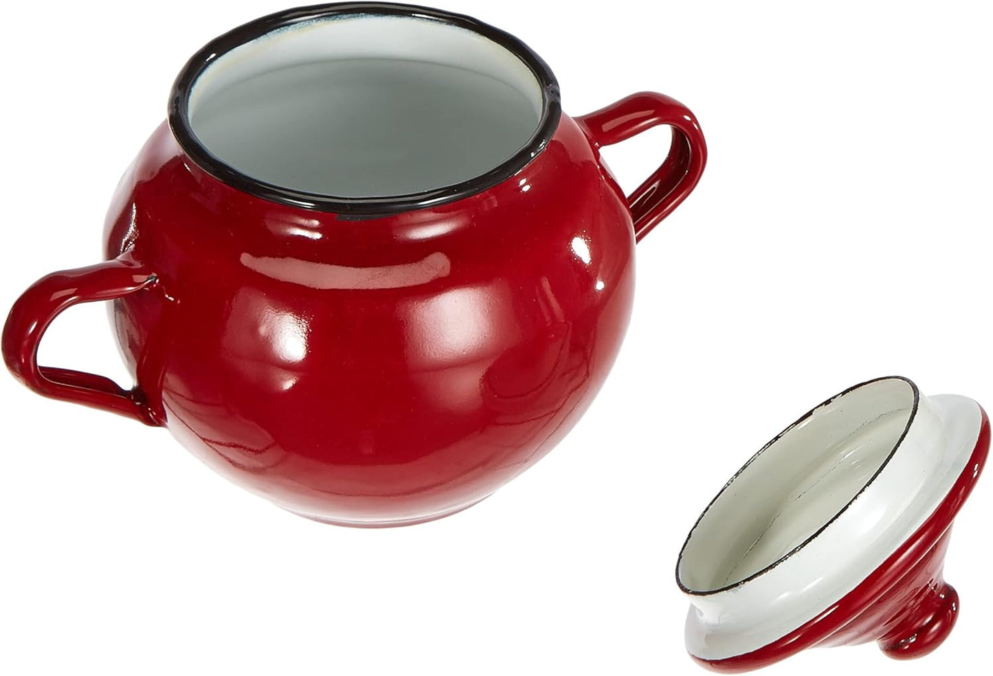 Roja krukke med låg, 0,5 l, rødemaljeret stål, 10 x 10 x 20 cm, 2 stk.