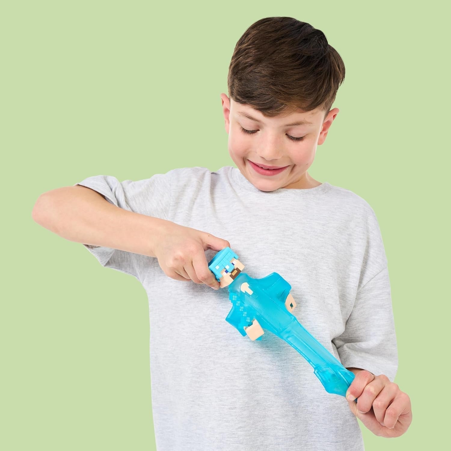 Heroes of Goo Jit Zu - Minecraft-figur, der kan udvides - Steve med diamantrustning og sværd, superstrækbart Goo-fyldstof med skjult diamantelement indeni, udvides til 3x størrelse actionfigurer Naty Shop