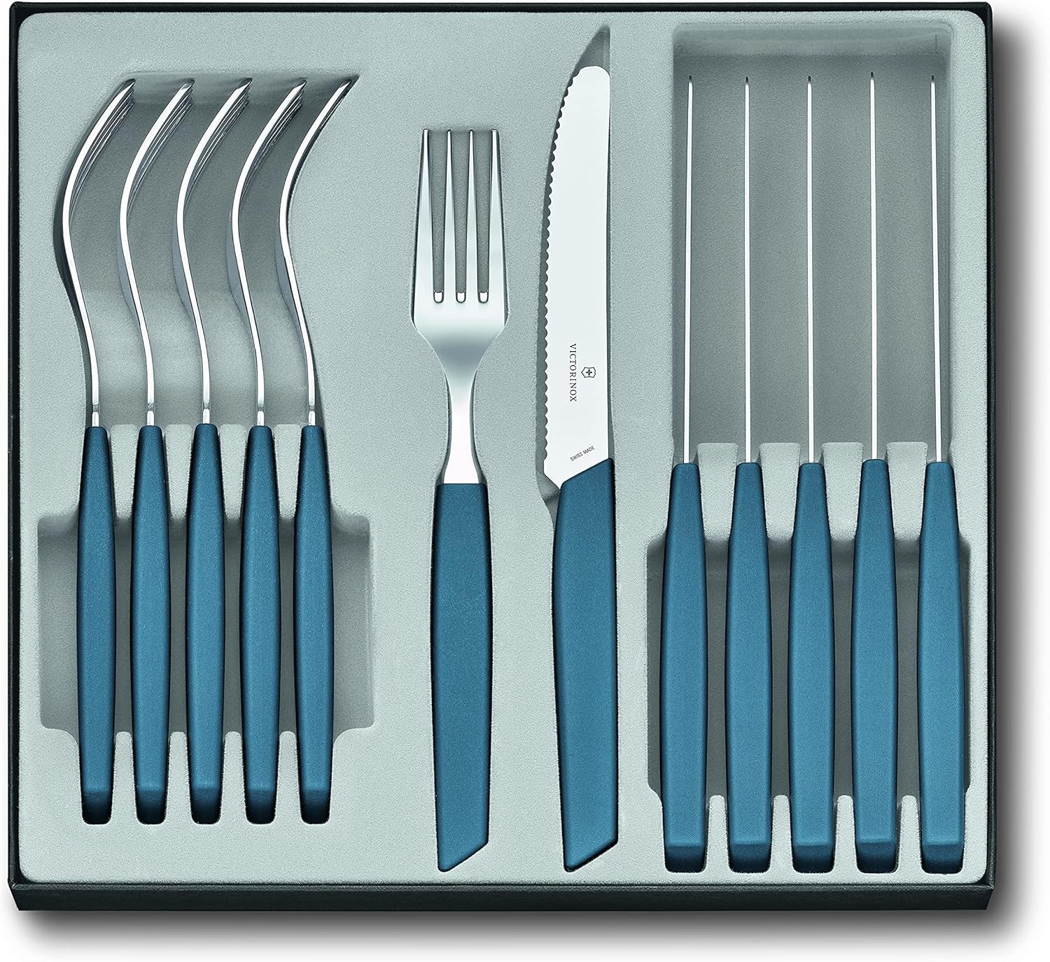 VICTORINOX moderne schweizisk bestiksæt til 6 personer, 12 dele køkken Naty Shop Blue