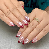 Moonglow korte magnetiske falske negle, pink mandelrød gradient glitter katteøje med lim, pink rød ombre glitter fototerapi kunstige negle til kvinder og piger