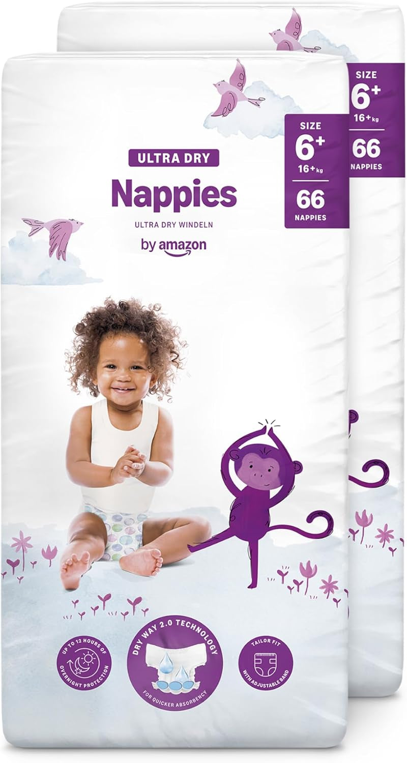 Amazon Ultra Dry Bleer, størrelse 1 (2-5 kg) - Månedlig æske, hvid, 96 antal (2 pakker af 48) (tidligere Mama Bear Brand, identisk produkt)