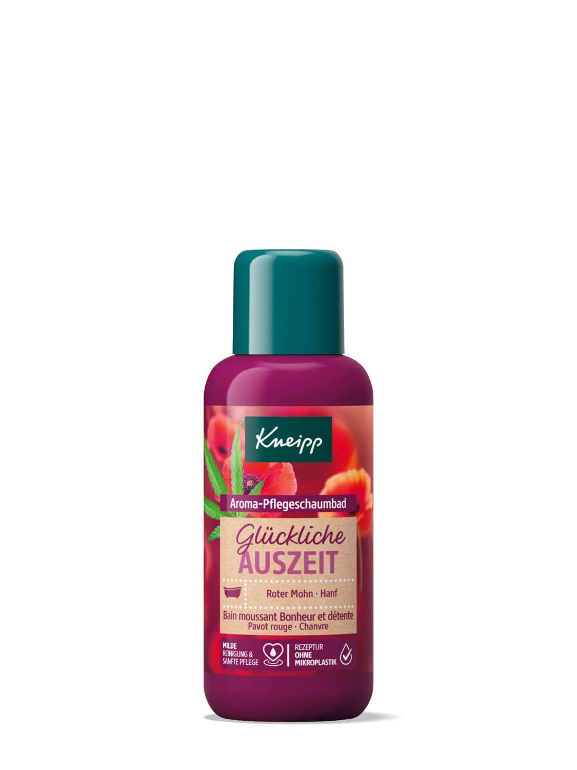 Kneipp Aroma, badeadditiv med naturlige olier af rød valmue og hamp, for en blød og glat hudfølelse, 100 ml Brusebad og bad Naty Shop
