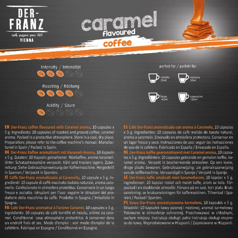 Der-Franz Nespresso-kompatible kaffekapsler, 6 x 10 kapsler, karamelaroma, mellemristet