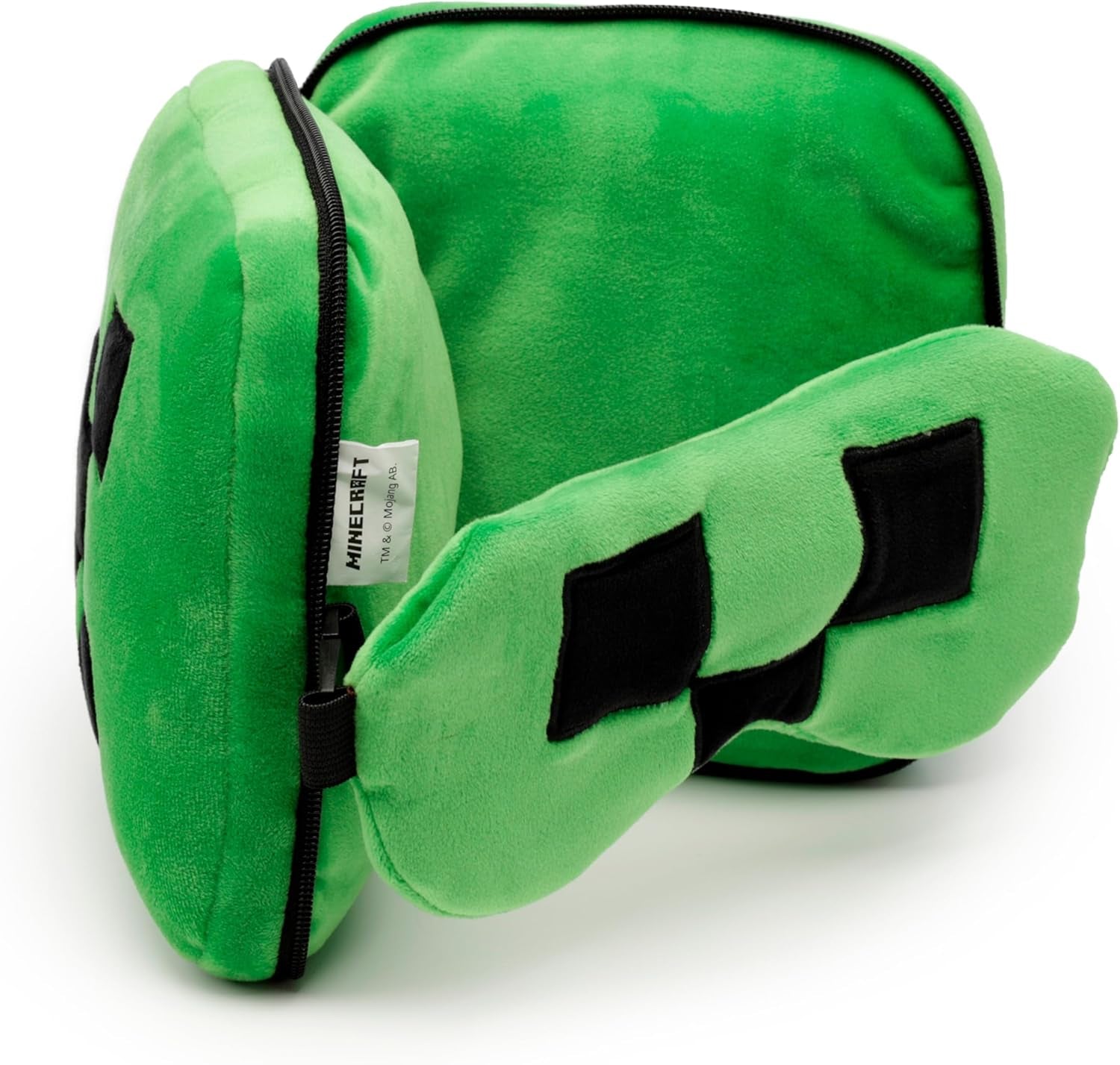 Puckator Relaxeazzz Minecraft Creeper Plys rejsepude og øjenmaske Nakkestøtte Sovepude Nakkepude Rejsepude Sovemaske Børn og voksne til rejse Bil Tog Flytilbehør Rejsepuder Naty Shop