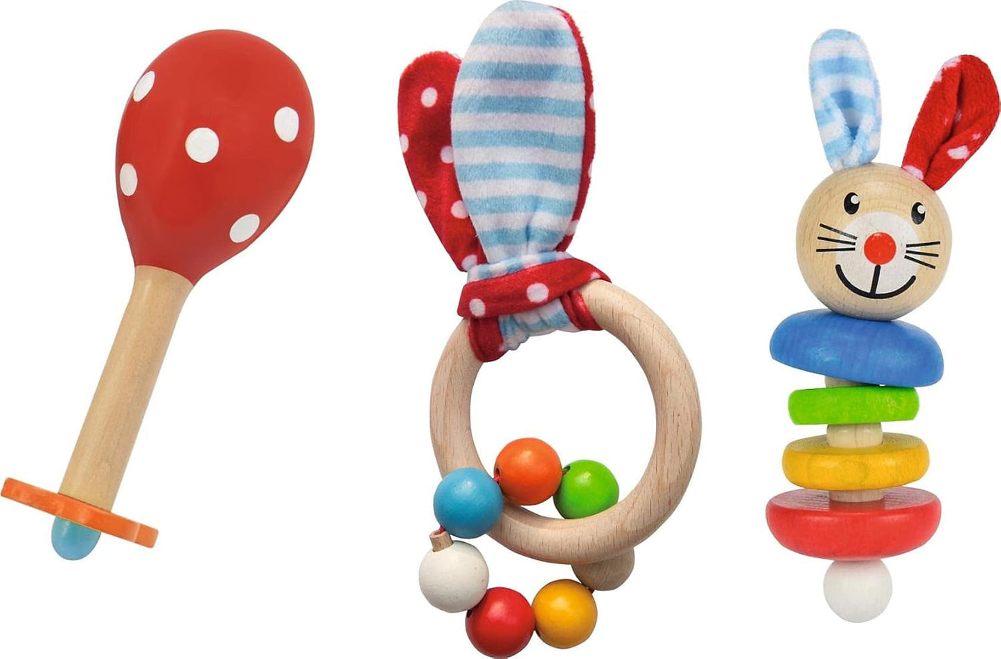 Eichhorn 100017045 - Babystarter/gavesæt med maraca, legetøj med lyd og legetøj med kaninmotiv, 3 stykker, fra 3 måneder Babylegetøj Naty Shop Standardtitel