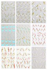 JMEOWIO Nagelsticker Französische Tipp 9 Blatt Nail Art Sticker Selbstklebend Nagelaufkleber Glitzer Wellenlinie Dekoration Nageldesign Zubehör